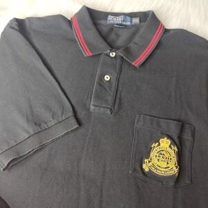 Polo Ralph Lauren Polo Shirt Men XXL Black Crest Pocket Tipped Collar Pique